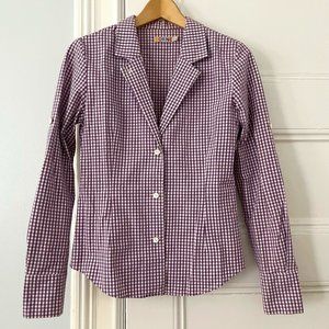 Borne Purple and White Gingham Check Button Up Cotton Shirt Women's Size S